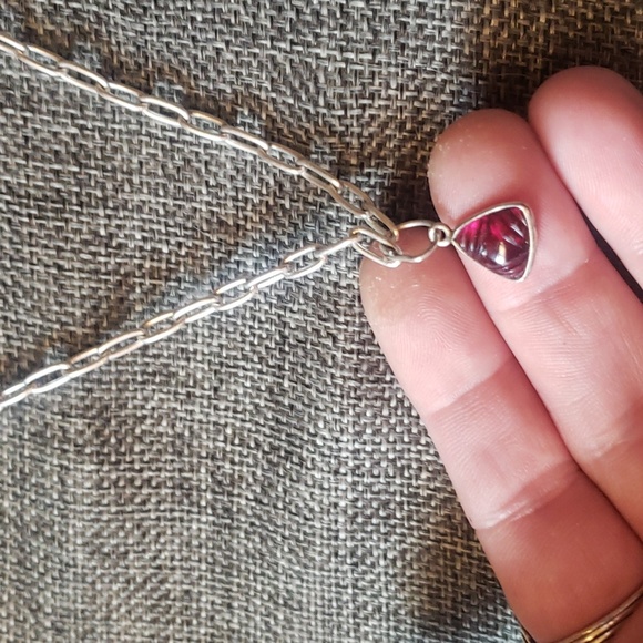 Sterling silver oval chain choker with cats eye garnet handmade - Picture 4 of 8